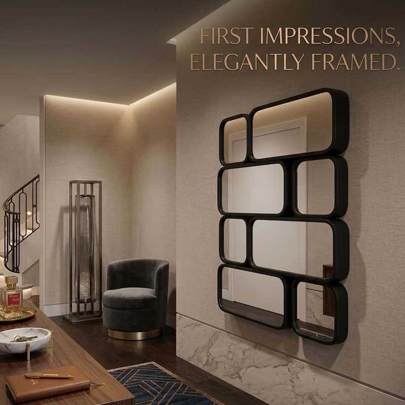 Mosaic Wall Mirror 32"x43" Black Multi Panel Modern Funky Flow Design