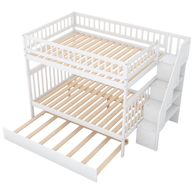 Space-Saving Full Bunk Bed with Trundle, Built-in Staircase, and Storage