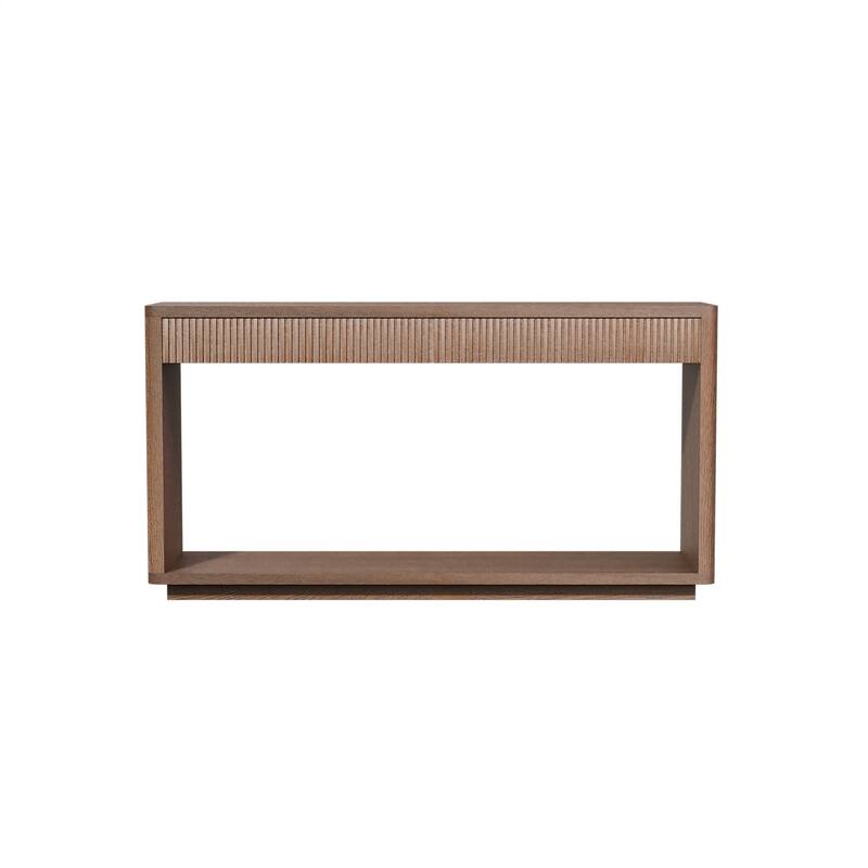Modern 2-Drawer Fluted Console Table, Sofa Table, for Living Rooms, Hallways, Entryways and Home Offices, Walnut