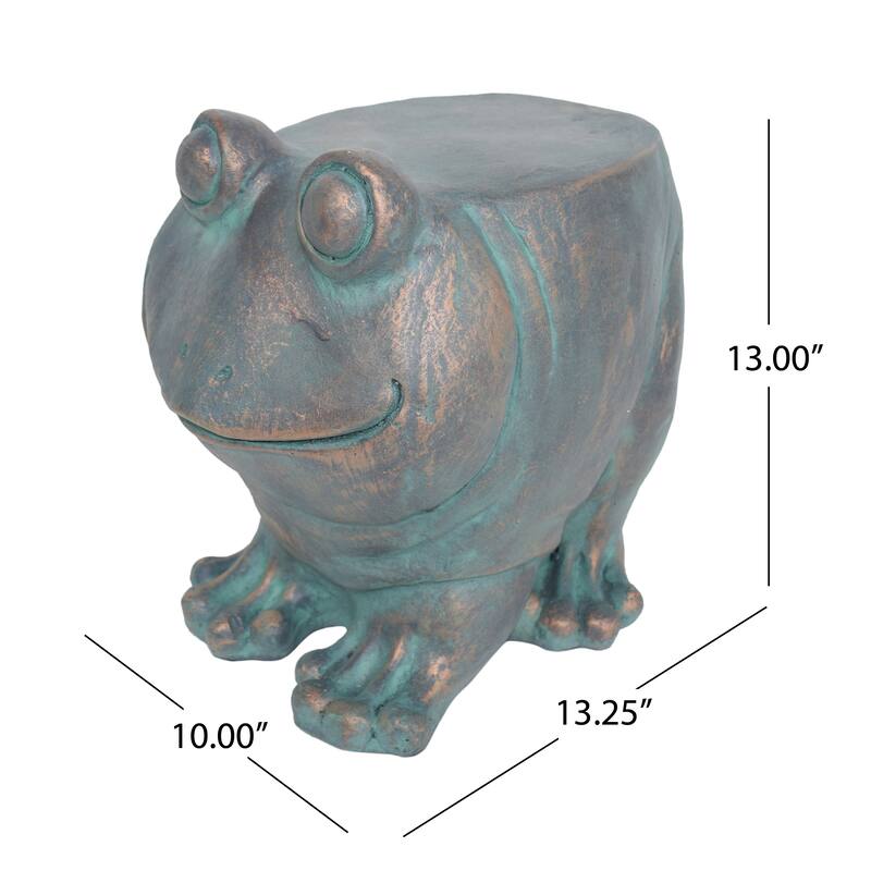 13inch High Dawn Frog Garden Stool, Lightweight Concrete, Copper Patina Finish, No Assembly Required