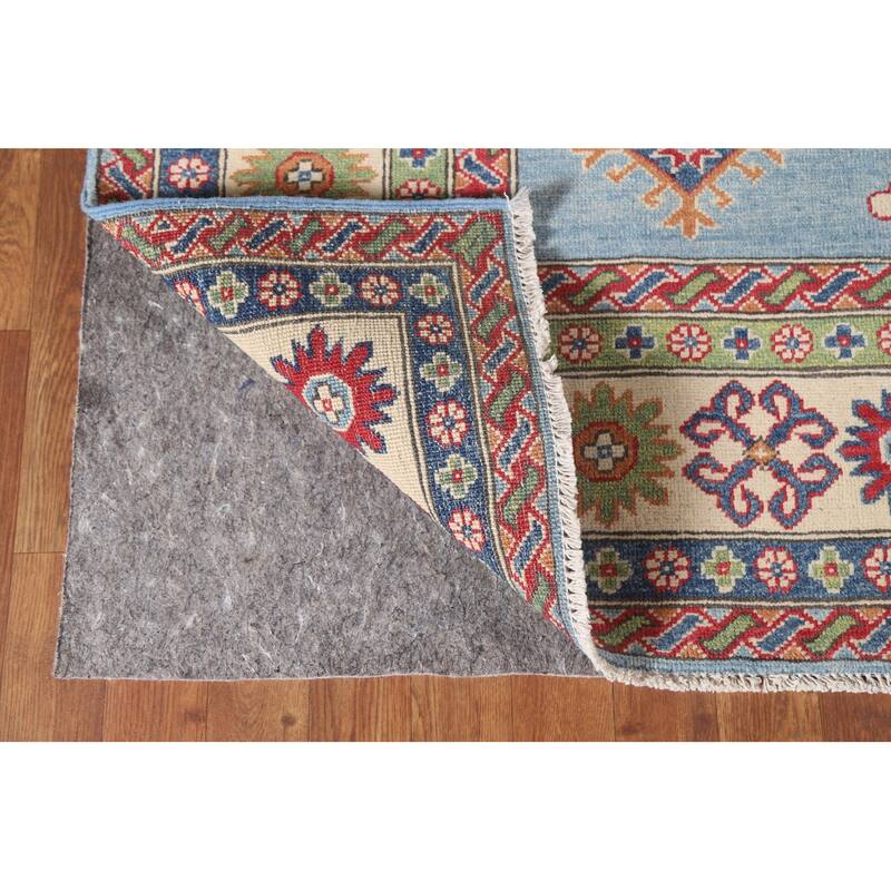 Hand Knotted Oriental 100% Wool Carpet Traditional Geometric Navy Blue & Blues Kazak Area Rug - 9' 8'' X 6' 6''
