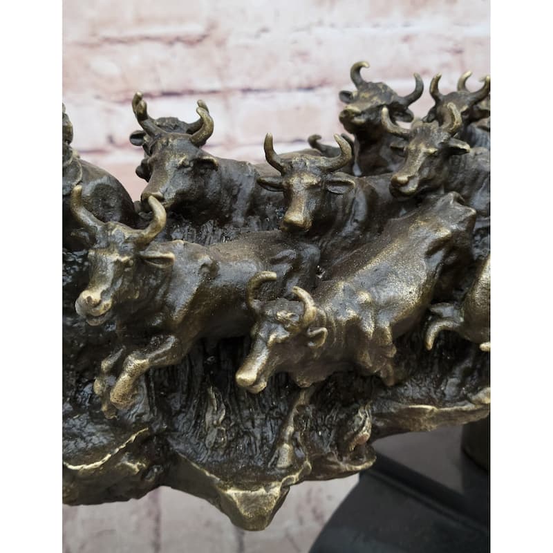 Cattle Drive Western Americana Bronze Cowboy Rancher Sculpture C.M. Russell Art