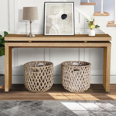 60'' Farmhouse Console Table - Retro Wooden Entryway Table with Double Board Suspension Design
