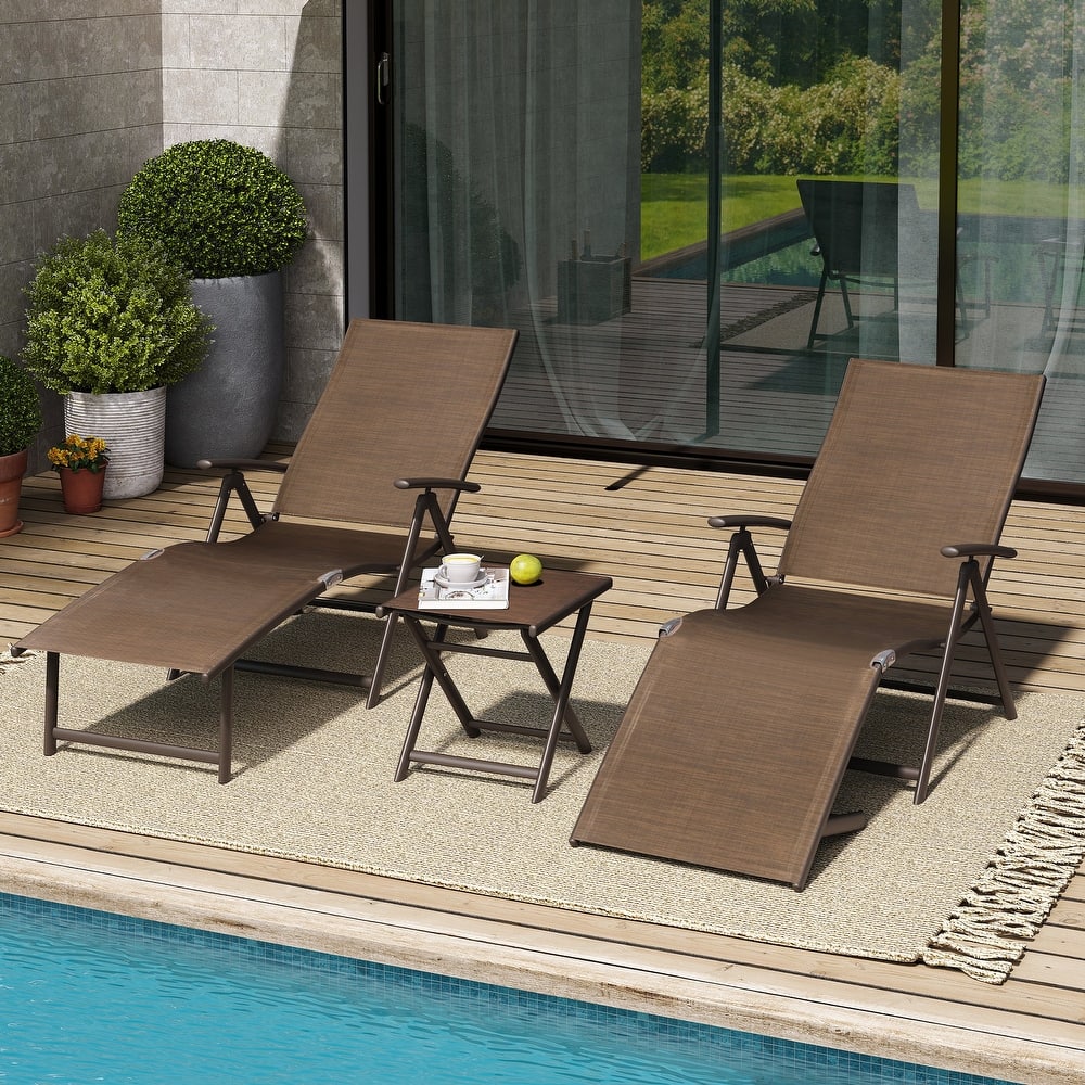 Pellebant Outdoor Adjustable Chaise Lounge Folding Chair and Table Set