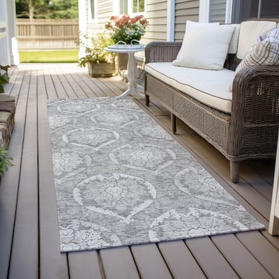 Machine Washable Indoor/ Outdoor Chantille Traditional Damask Rug