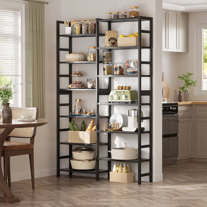 6-Tier Solid Bamboo Bookcase,Large Freestanding Open Bookshelf with 17 Display Shelves,Easy To Assemble - Double Wide - Black
