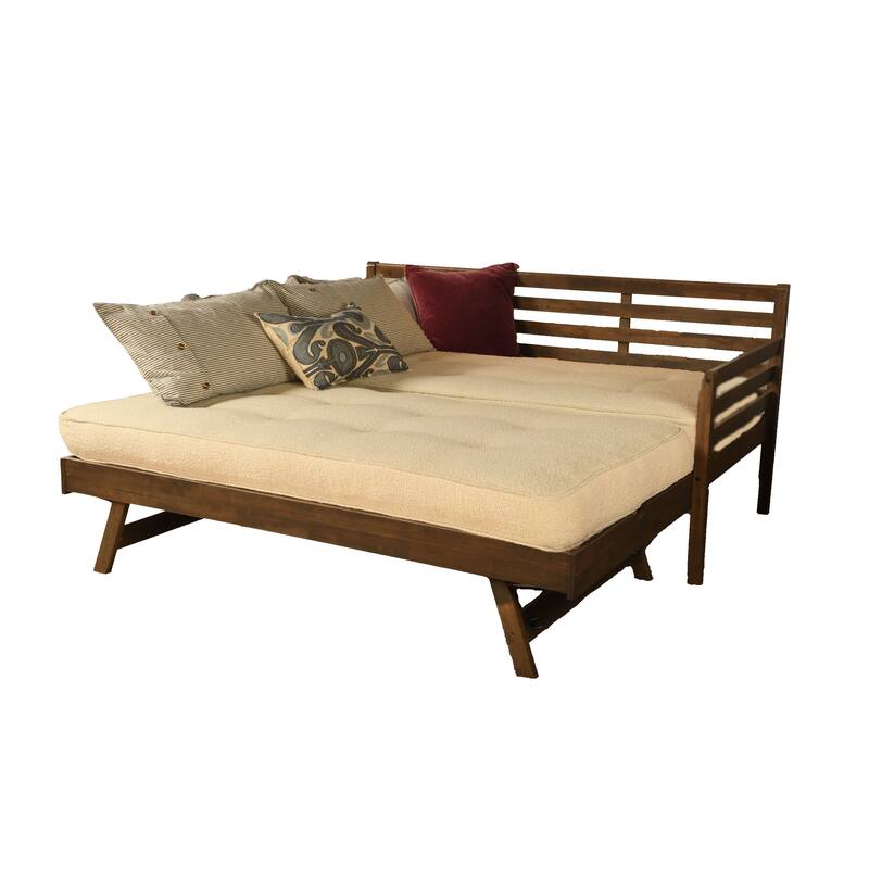 Somette Boho Daybed and Pop Up Bed in Rustic Walnut with Mattresses
