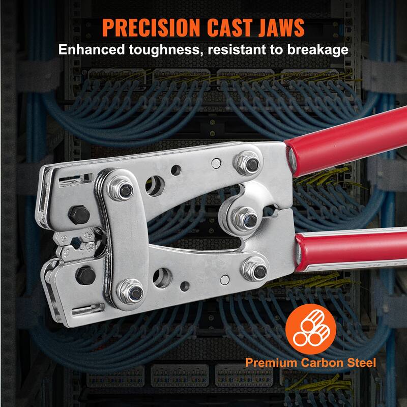 Battery Cable Lug Crimping Tool, 10-1/0AWG with Cable Cutter and 48PCS Copper Ring Terminals, 6 Wire Sizes Crimping Die