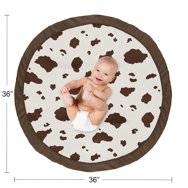 Sweet Jojo Designs Cow Print Girl Boy Gender Neutral Baby Tummy Time Playmat Brown Vintage Animal Print Western Southwest Retro
