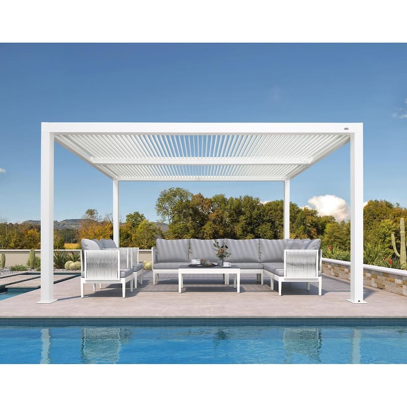 PURPLE LEAF Louvered Pergola Modern White Pergola with Adjustable Roof for Deck Backyard Garden