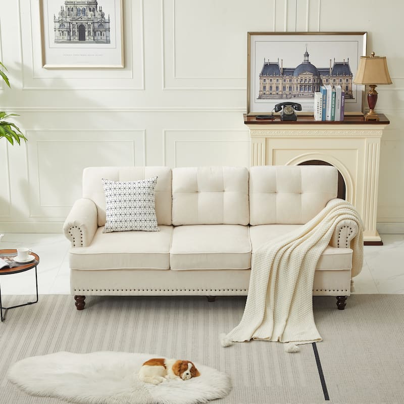 Set of 1 Piece, 3-seat Chenille Sofa with Solid Rubberwood Legs for Living room