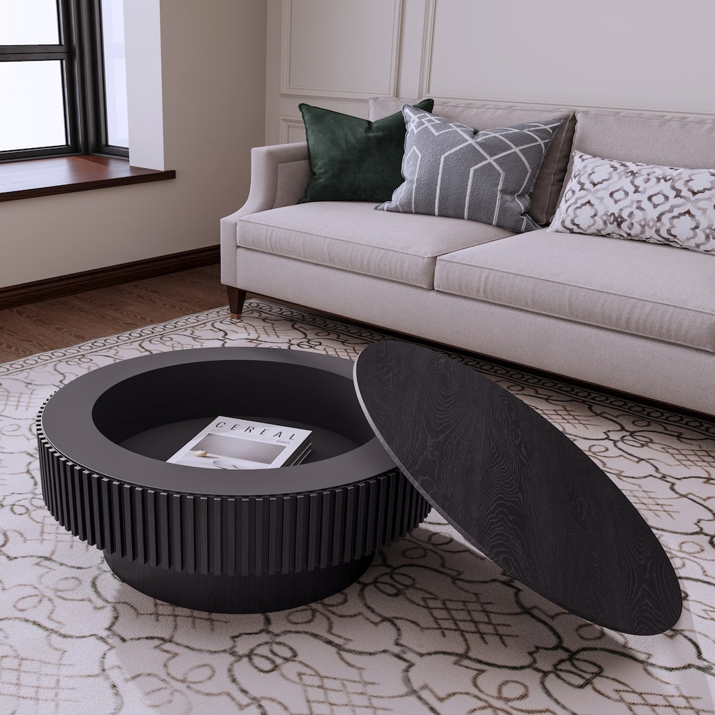 Round Coffee Table With Storage Solid Wood Veneered Modern Coffee Table Accent Tea Table