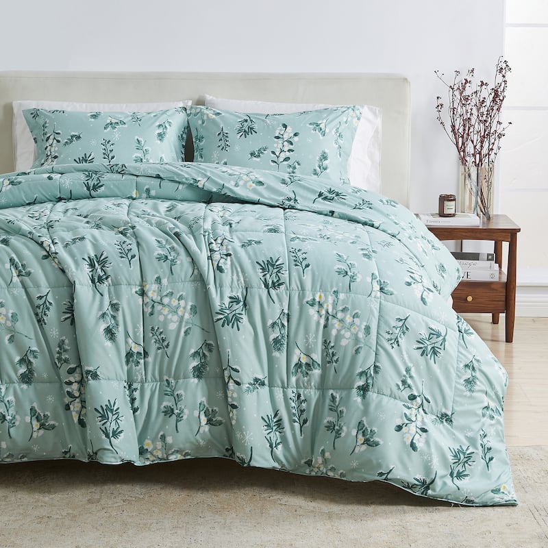 Linery & Co. All-Season Printed Down Alternative Comforter Set - Snowy Botanical - Queen