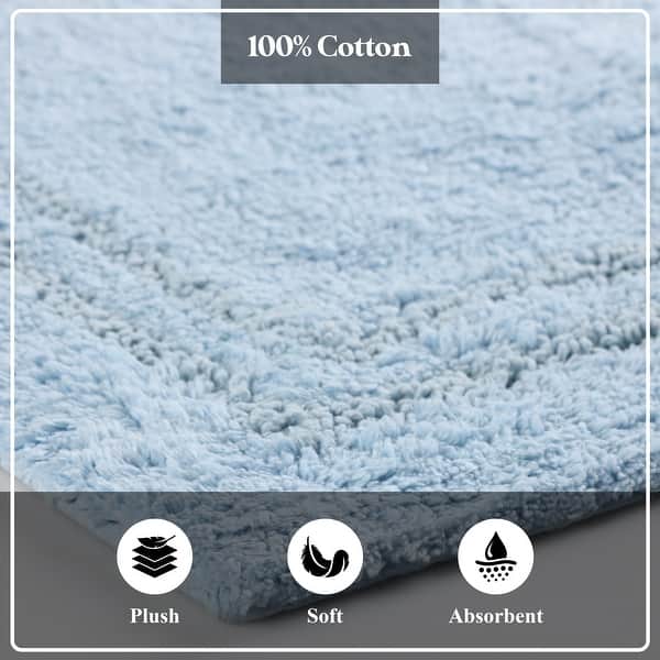 dimension image slide 5 of 13, Superior Solid Bordered Cotton Washable Non-Slip Bath Rug Runner or Rug Set