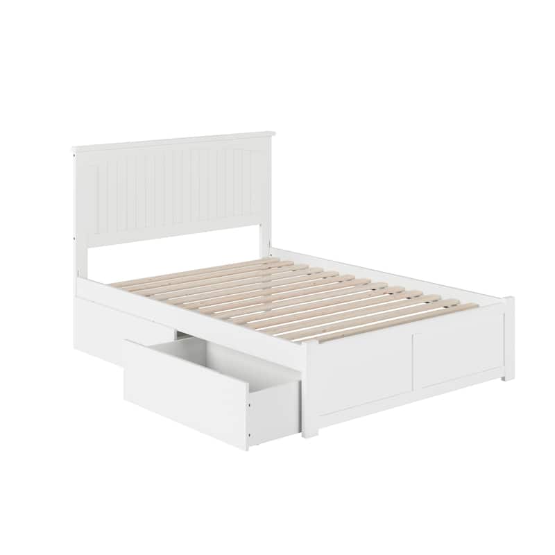 Nantucket Full Solid Wood Platform Bed with Footboard & 2 Storage Drawers in White