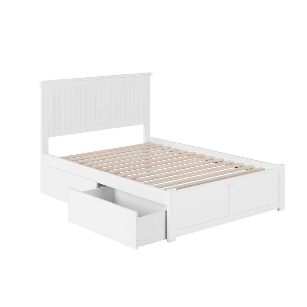Nantucket Full Solid Wood Platform Bed with Footboard & 2 Storage Drawers in White