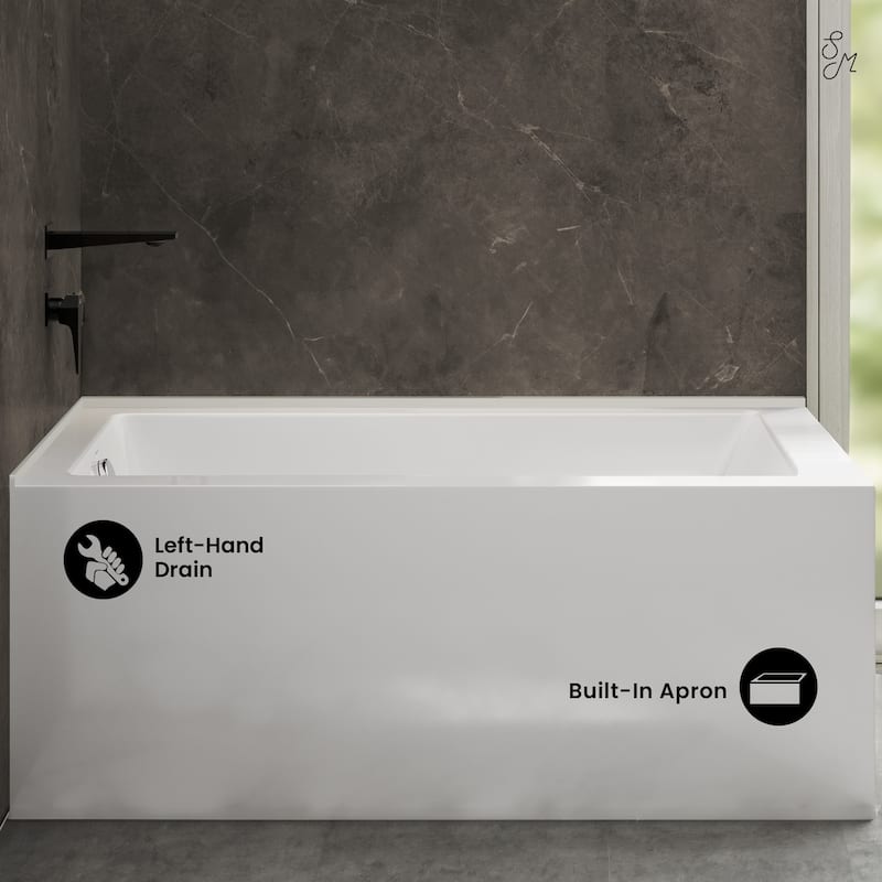 Voltaire 72 X 36 Left Drain Soaking Alcove Corner Apron Bathtub In Glossy White