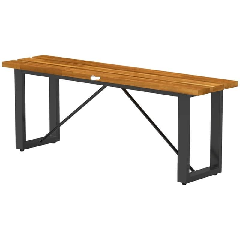 Two-Seater Acacia Wood Garden Bench with Steel Base Rust-Resistant Slatted Outdoor Seating - 47.2" L x 11.8" W x 17.3" H