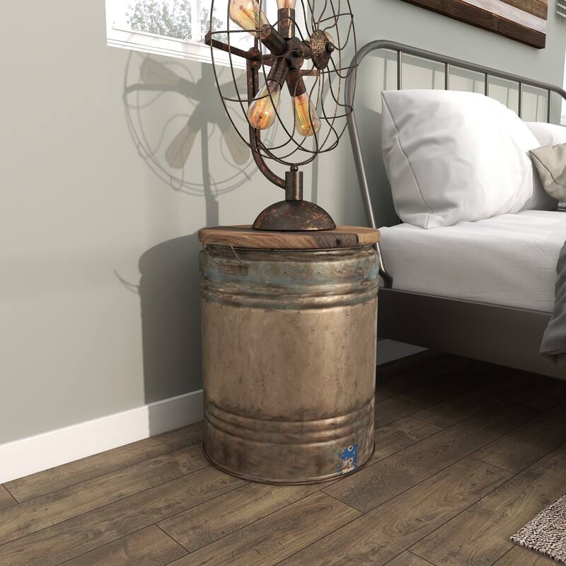 Gray Metal Farmhouse Accent Table with Brown Wood Top - 16 x 16 x 20