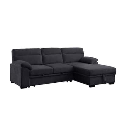 Geni Sleeper Sectional Sofa, Right Chaise, Dark Gray, USB C Port