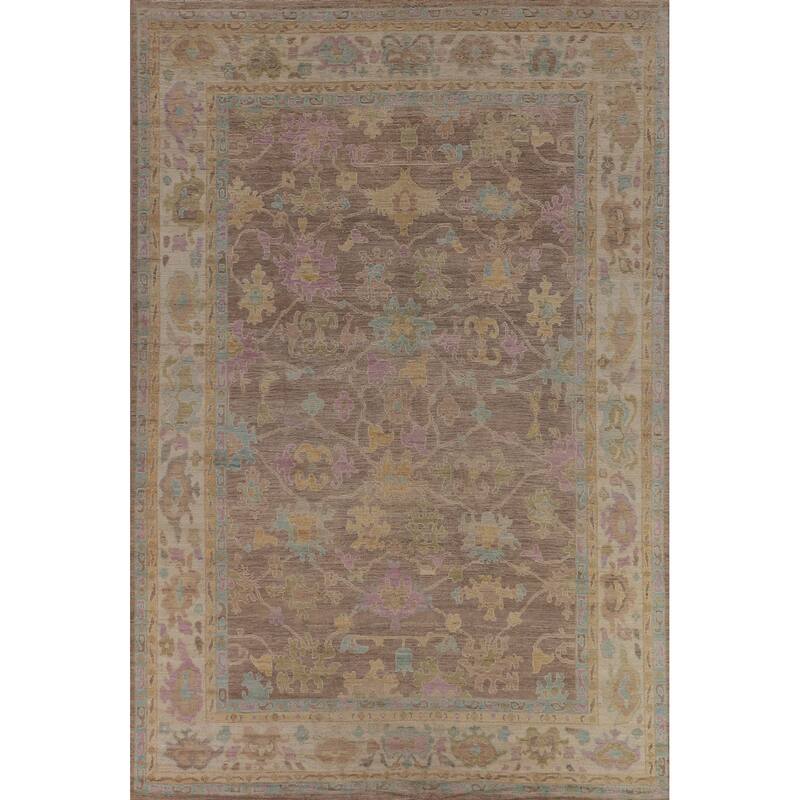 Brown Vegetable Dye Oushak Turkish Area Rug Handmade Wool Carpet - 9'1"x 12'8"