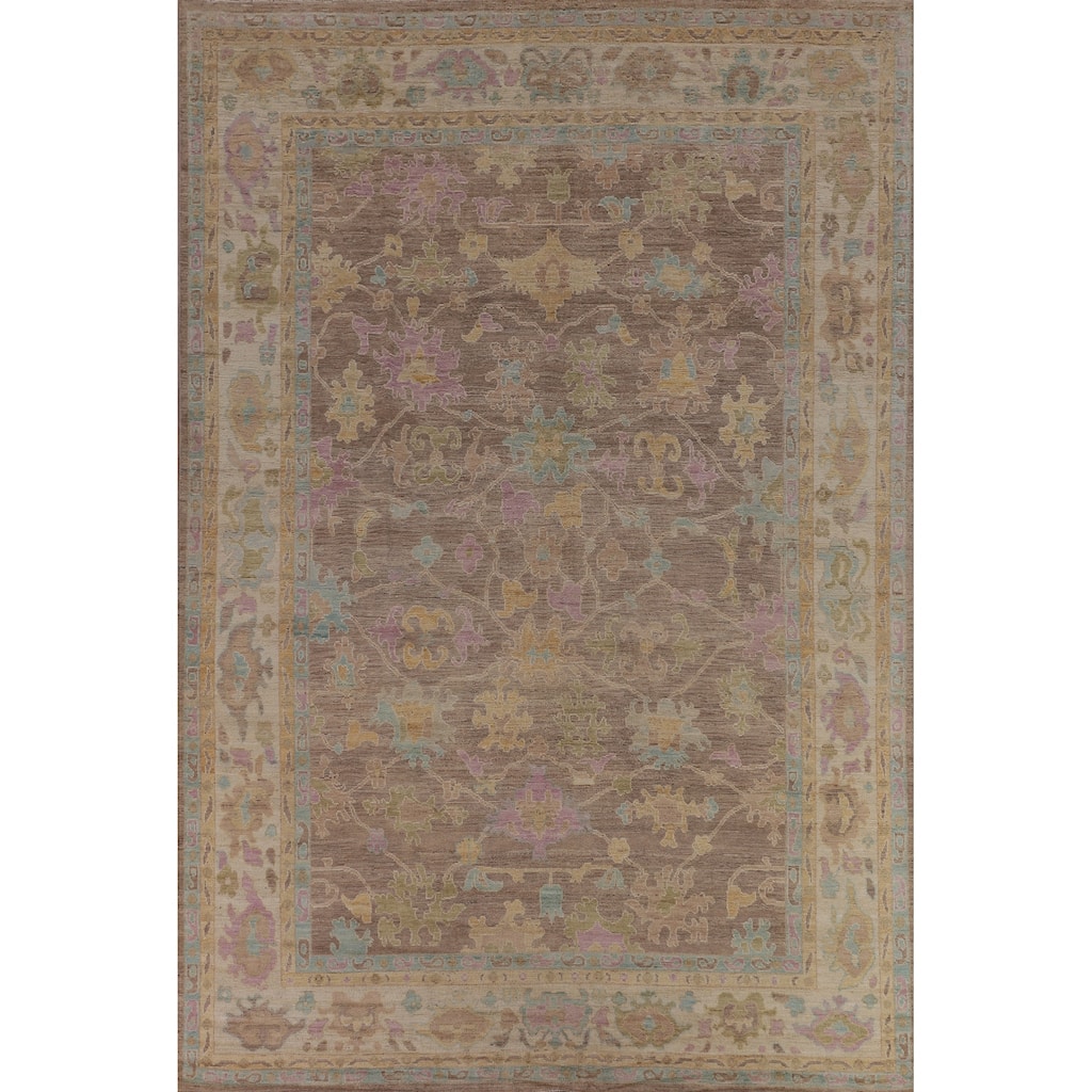 Brown Vegetable Dye Oushak Turkish Area Rug Handmade Wool Carpet - 9'1"x 12'8"