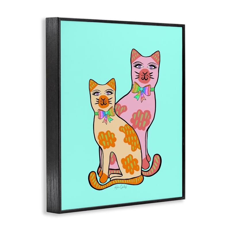 Stupell Funky Cats on Turquoise Framed Giclee Art Design By Katie Conley