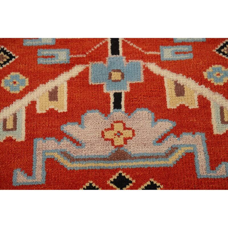 Orange Geometric Kazak Indian Area Rug Handmade Wool Carpet - 7'10" x 9'11"