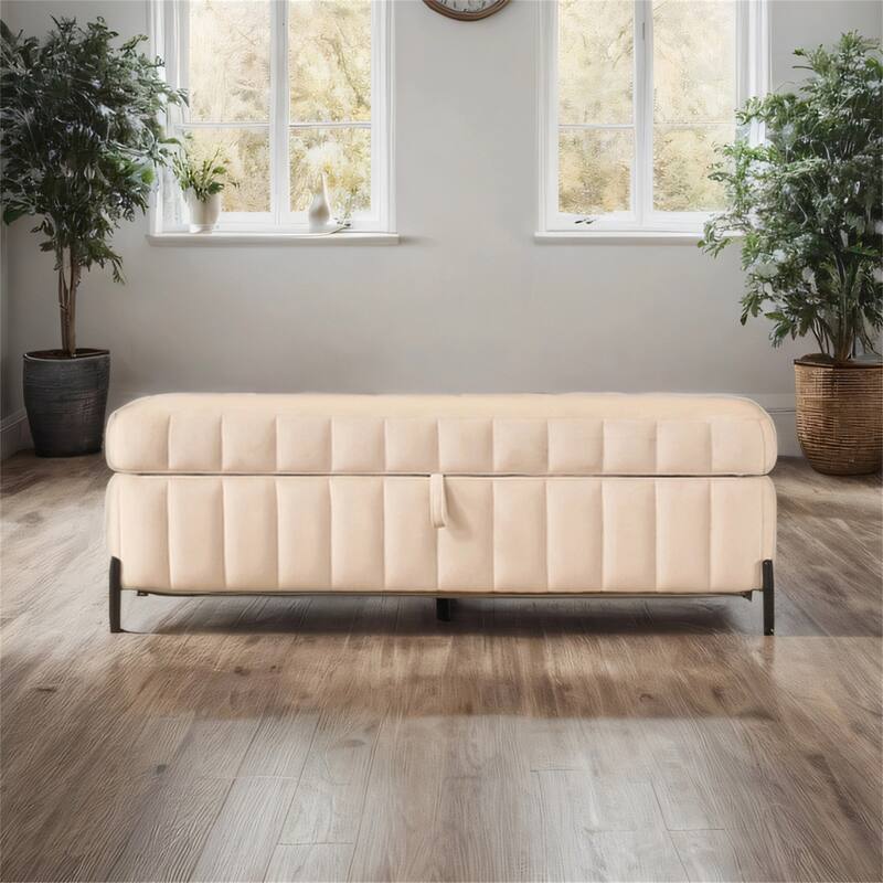 49.21" Upholstered Velvet Storage Bench with Metal Legs for Bedroom