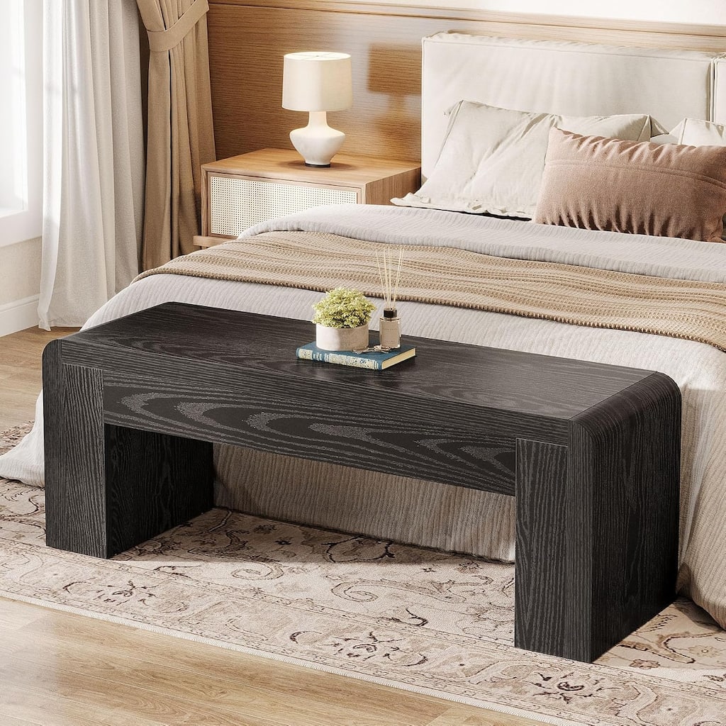 47" Long Farmhouse Wooden Entryway Dining End of Bed Bench with Heavy-Duty 5.9" Frame