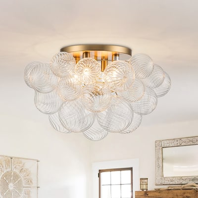 Glam 4-Light Handcrafted Glass Globe Cluster Bubble Semi-flush Mount