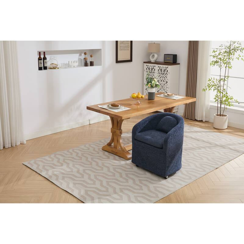 Modern 360° Rotating Fabric Kitchen Dining Chair with Back Cushion Universal Wheels for Dining Room Kitchen Living Room Bedroom