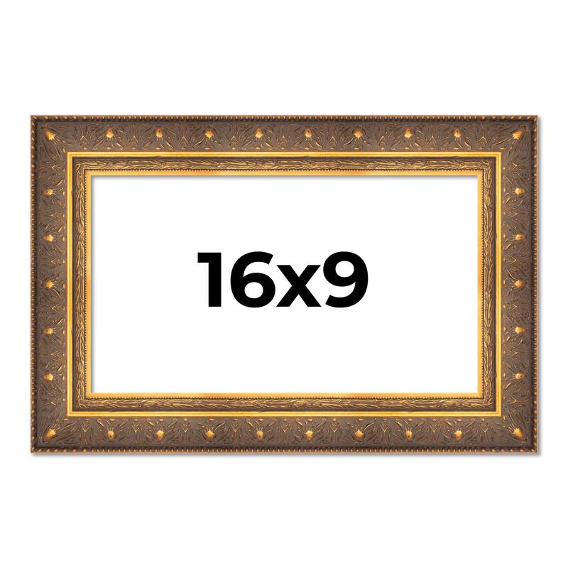 16x9 Frame Vintage Gold Solid Wood Picture Frame | 2.5 Inch Moulding