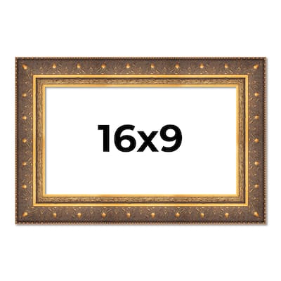 16x9 Frame Vintage Gold Solid Wood Picture Frame | 2.5 Inch Moulding