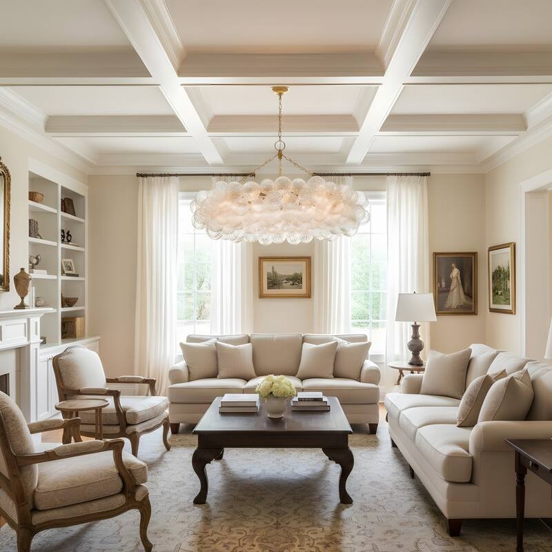 Gold Bubble Ball Chandelier, LED Pendant Light with Glass Globes