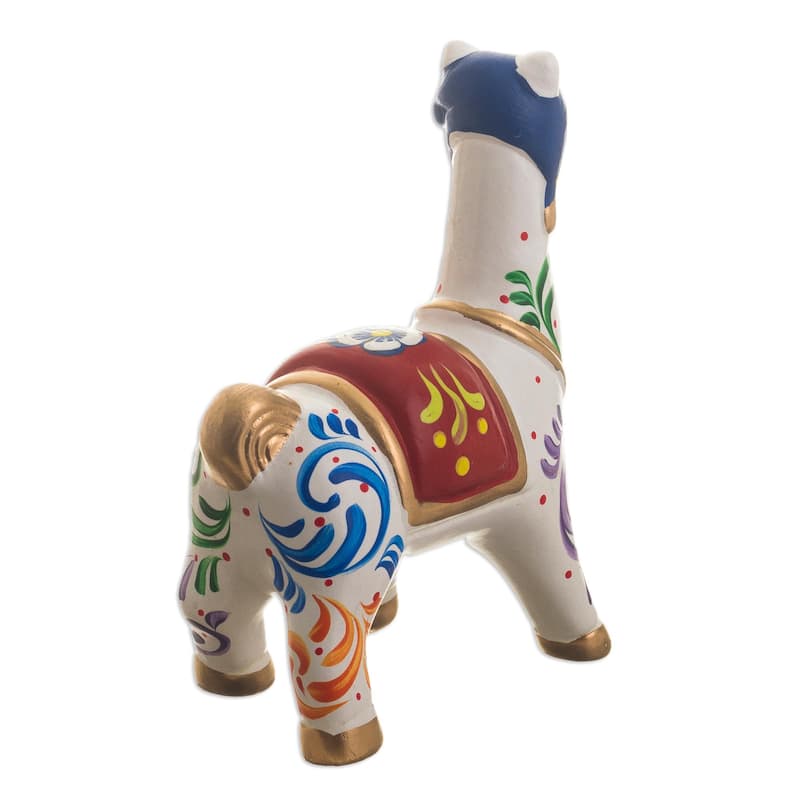 Novica Handmade Chullo Llama In White Ceramic Figurine