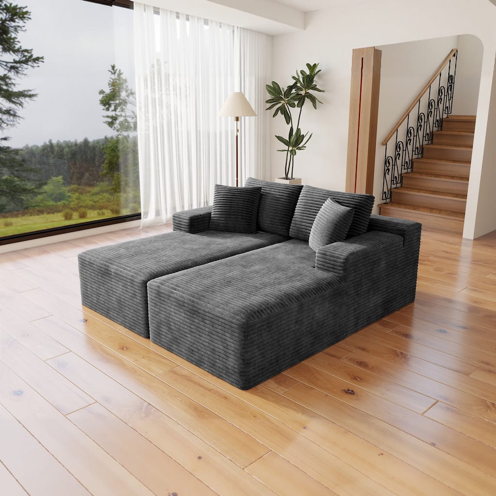 Roomfitters 70.8" Modular Sectional Sofa, 2-Piece Compressed Cloud Couch, No Assembly Required, Plush Corduroy, Grey