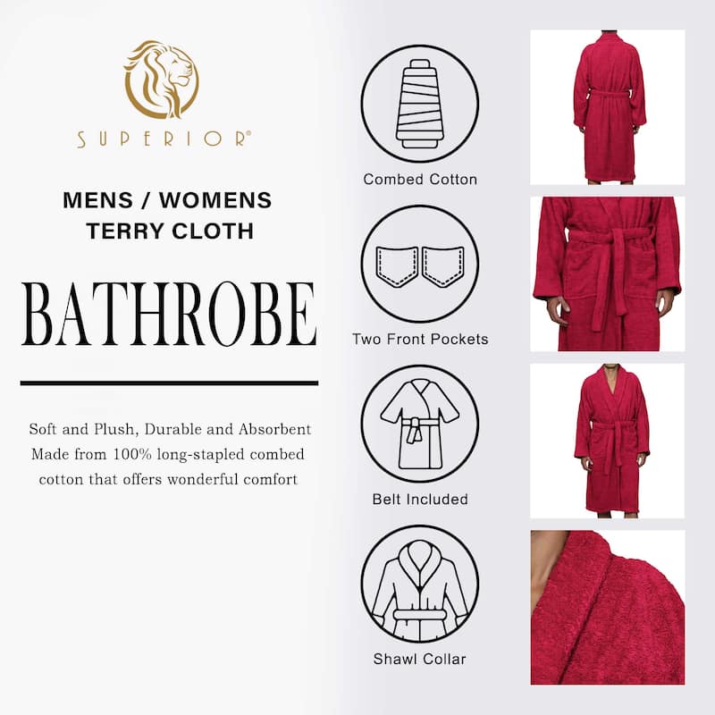 100% Cotton Soft Terry Adult Unisex Lightweight Bathrobe by Superior
