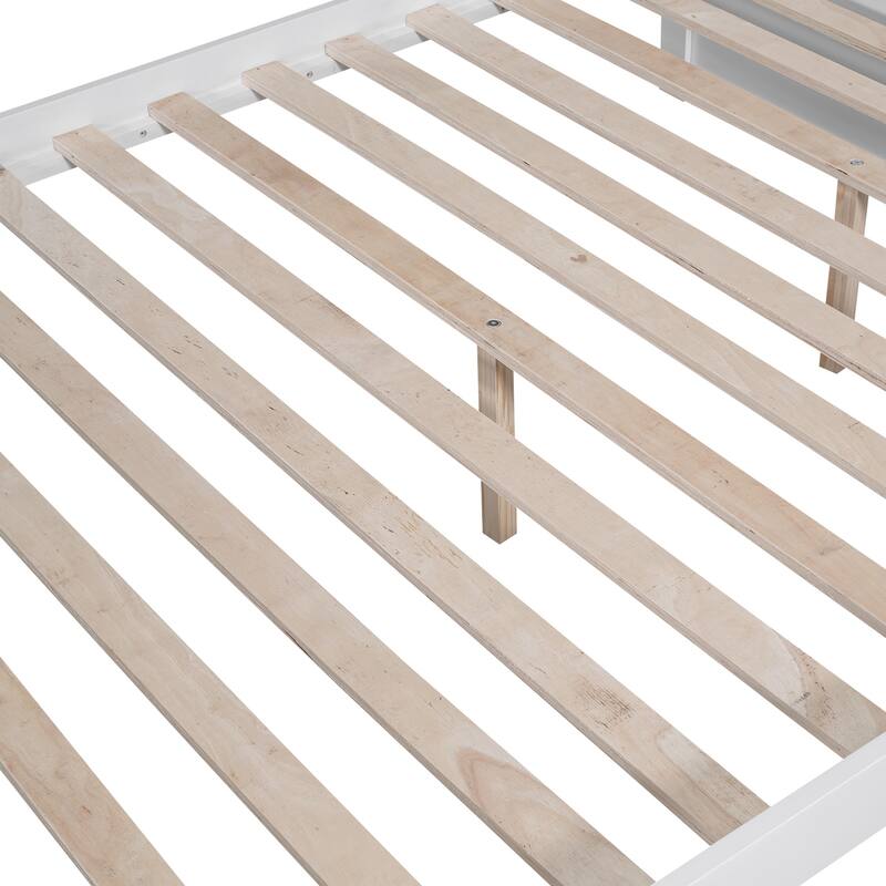 Full over Full Bunk Bed with Drawers and Cabinet, White, Space-Saving Design