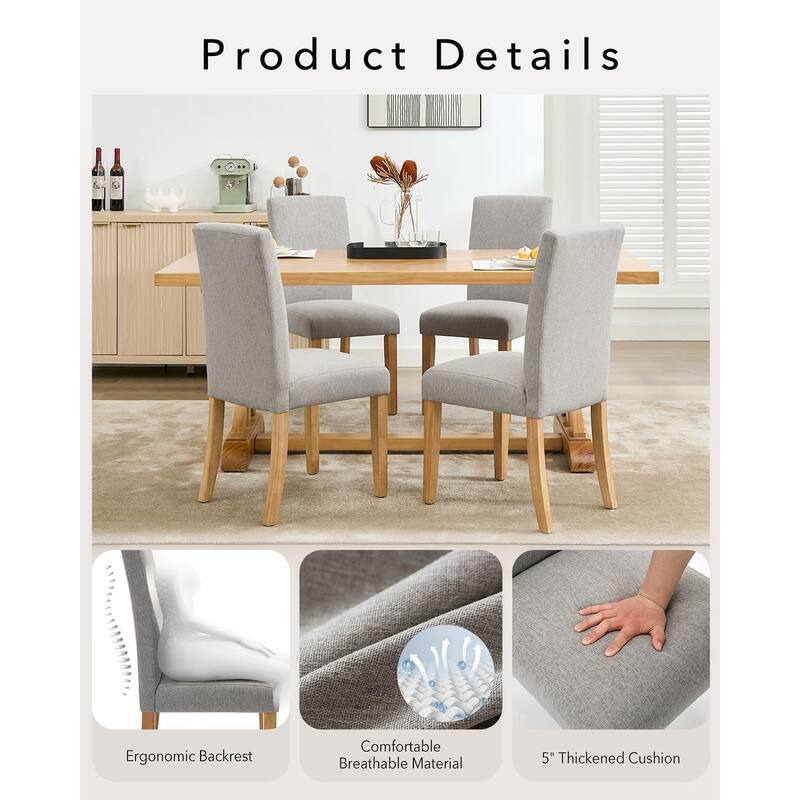 Modern Fabric Dining Chairs Set of 2 – Upholstered Curved Backrest, Wood Legs & 265lb Capacity, for Kitchen/Dining Room