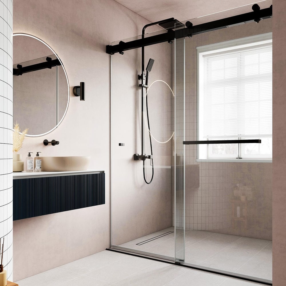 Glassic 44" - 48" W X 78" H Soft Closing Frameless Double Sliding Shower Doors with 3/8" Clear Tempered Glass