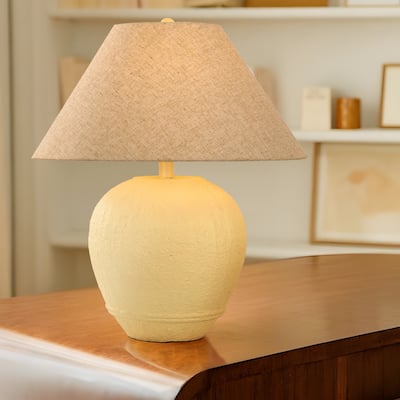 21.6" Modern Ceramic Table Lamp With Linen Shade for Living Room Bedroom