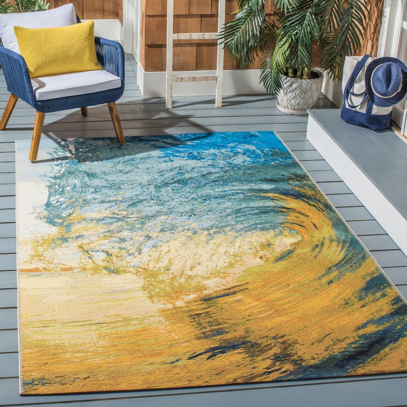 SAFAVIEH Barbados Yonit Tropical Indoor/ Outdoor Waterproof Patio Backyard Rug