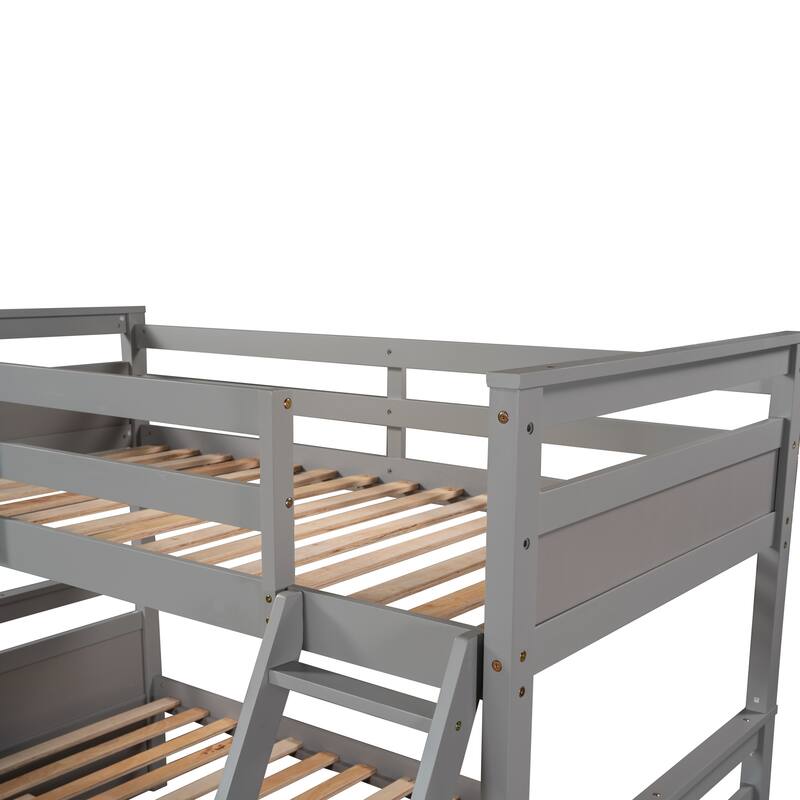 Twin Over Twin Wood Bunk Bed, Convertible Solid Wood Bunkbed Frame