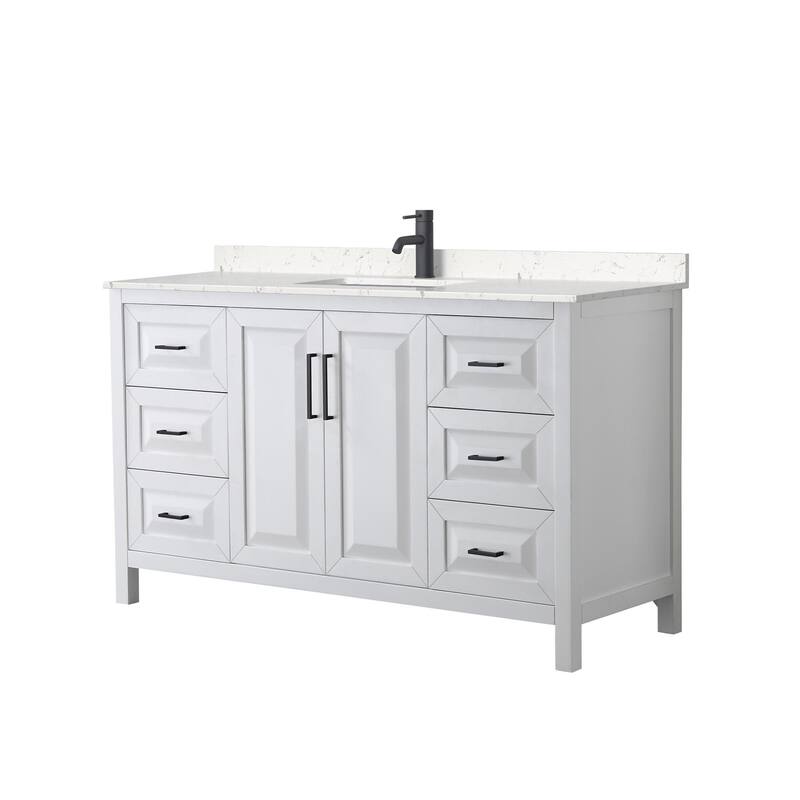Wyndham Collection Daria 60" Free Standing Single Basin Vanity Set - White / Carrara Cultured Marble Top / Matte Black