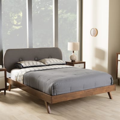 Nordic Platform Bed - Upholstered Bed Frame with Tufted Headboard - Rubberwood Construction - Modern Bedroom Furniture