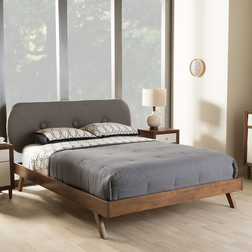 Nordic Platform Bed - Upholstered Bed Frame with Tufted Headboard - Rubberwood Construction - Modern Bedroom Furniture