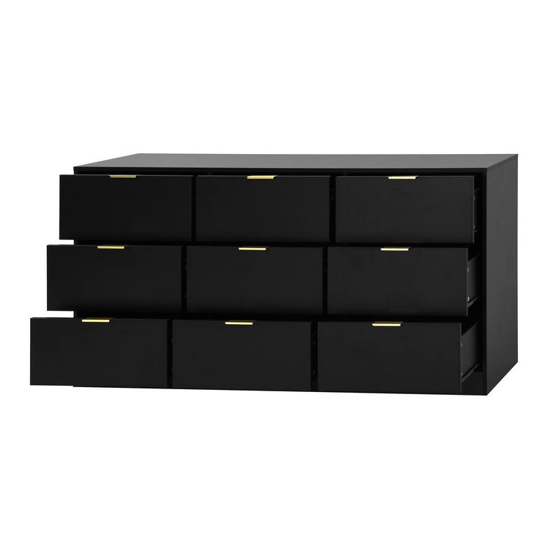 9 Drawer Dresser, 63" Large Deep Chest of Drawers, Wooden Dresser Storage Cabinet with 9 Drawers