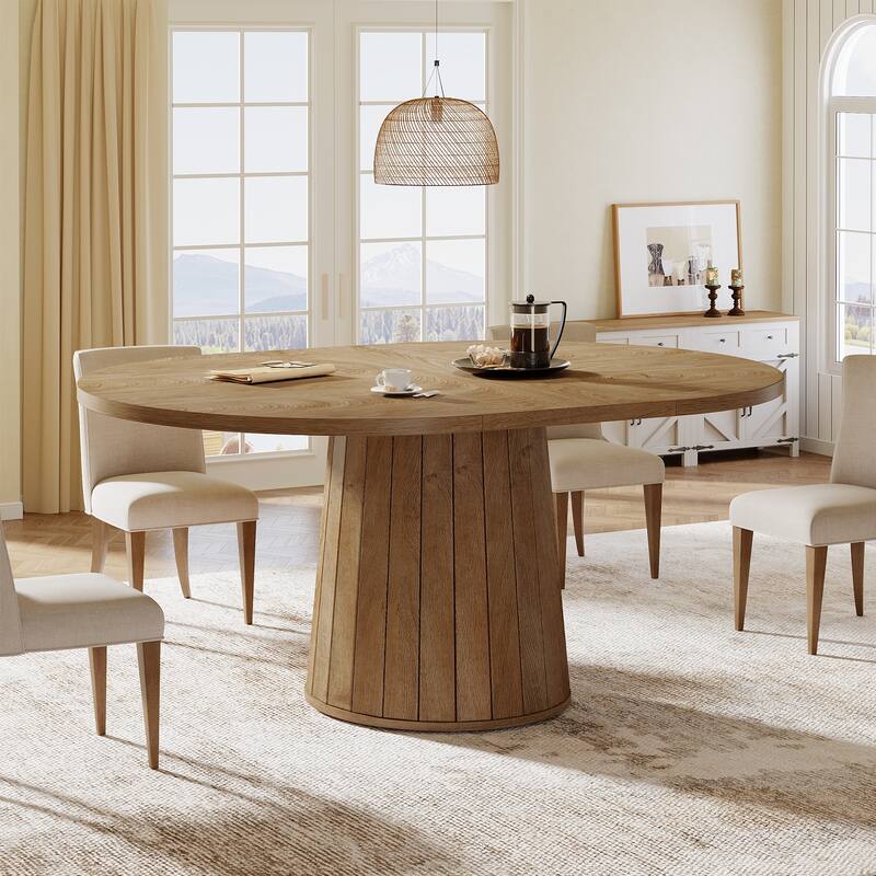 55-Inch Oval Farmhouse Dining Table for 6, Pedestal Base Kitchen Table