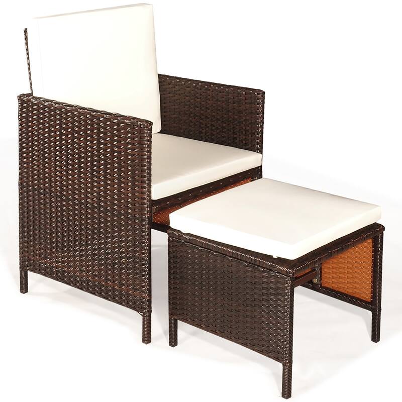 Costway 9PCS Patio Rattan Dining Set Cushioned Chairs Ottoman Wood - See Details